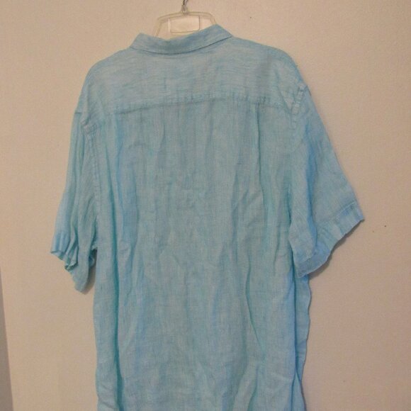 Tasso Elba Blue Mens XXL 100% Linen Short Sleeve Button Down Shirt Summer Beach - Picture 3 of 6